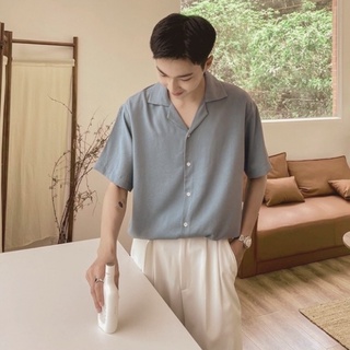 Áo sơ mi nam ngắn tay TAHINO cổ vest trơn vải lụa ulzzang không nhăn không xù