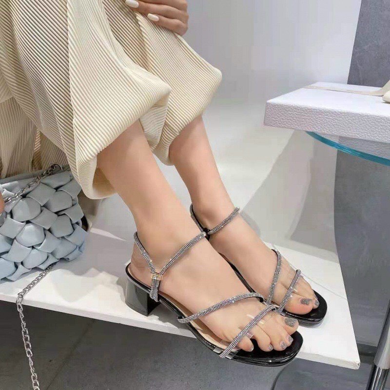 Dép sandal cao gót quai đá gót vuông 5cm