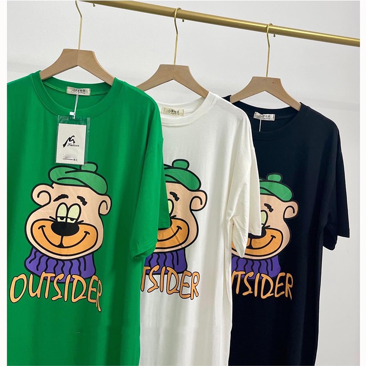 Đầm suông chất cotton cổ tròn in hoạ tiết outside freesize dáng dài - Đầm ngủ thun co dãn from rộng hình chú gấu