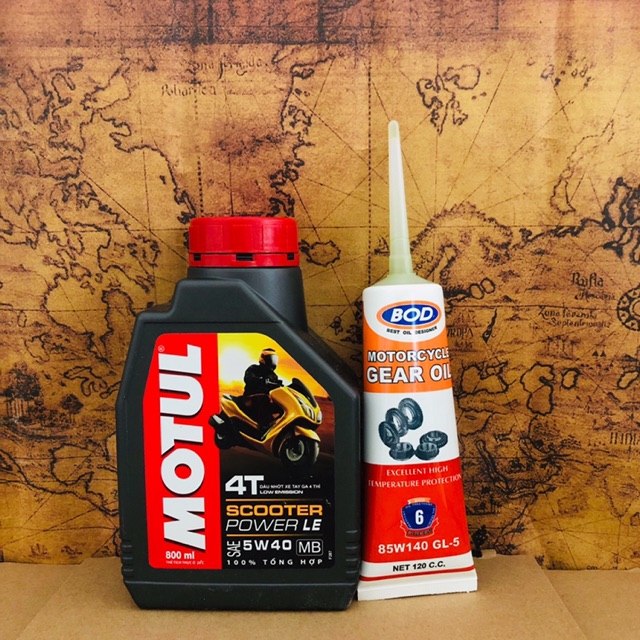 Combo Motul Scooter Power LE 5w40 800ml nhớt hộp số 120ml