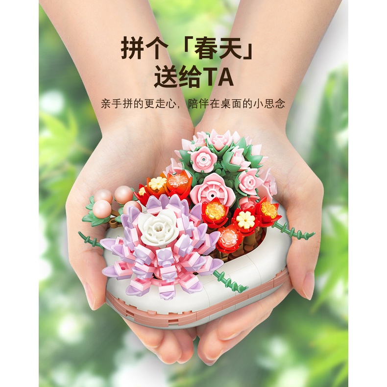 JAKI JK2720-22 Dream Luminous Succulent Fresh Small Potted Ornaments glow  Building Blocks Toy Girl Children's Gift