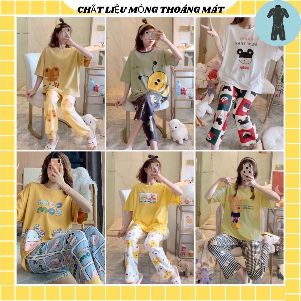 [SẴN] Đồ Bộ Nữ Dài Mặc Nhà Dễ Thương,Chất Vải Mỏng Thoáng Mát,In Họa Tiết Hoạt Hình