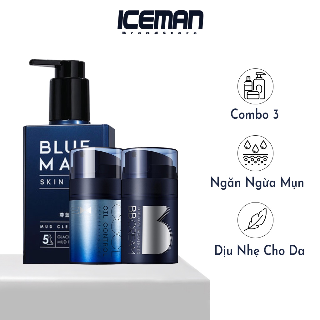 Combo Sữa Rửa Mặt IceMud + Kem Nền BB Cream + Gel Kiềm Dầu Cho Da Nhờn (Dưỡng Da Sáng-Cả Năm Sang)