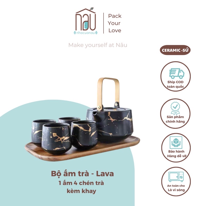 Bộ ấm trà Sứ LAVA phong cách hiện đại thiết kế sang trọng Phù hợp làm quà tân gia, sắm về nhà mới Nhà của Nâu