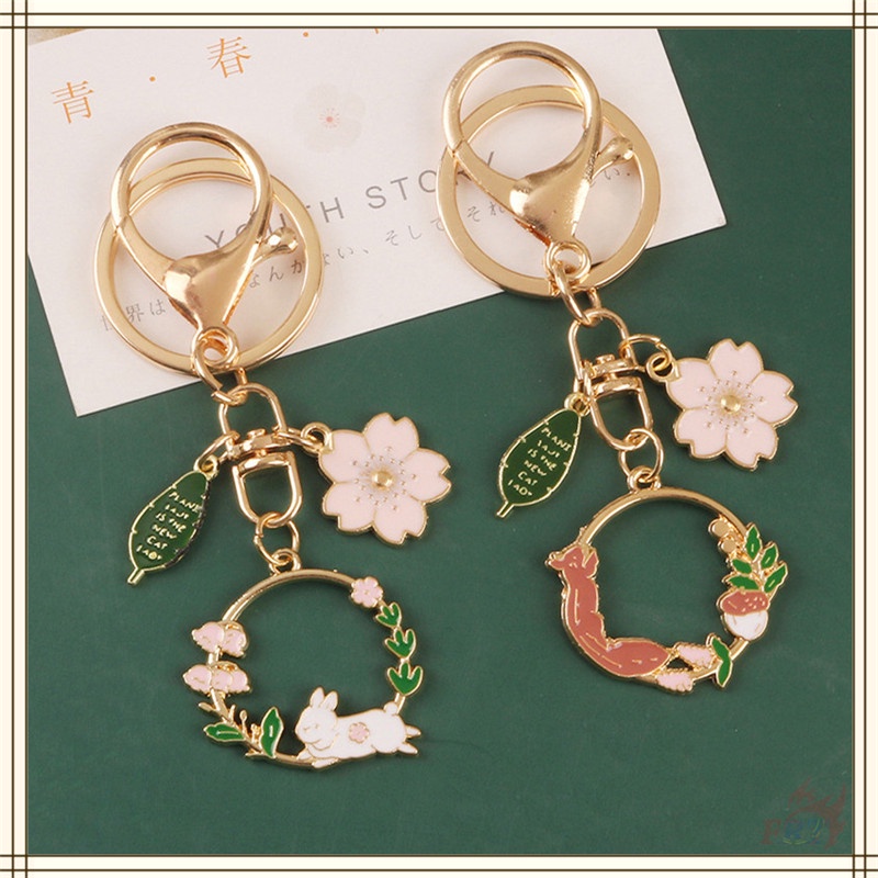 ✪ Ins - Móc Khóa Hình Động Vật Trên Cỏ Cỏ Mèo/Sóc/Thỏ/Hươu ✪ 1 Móc Khóa Hợp Kim Hình Lá Hoa Anh Đào 4 Kiểu Dáng Thời Trang Cho Vỏ Hộp Tai Nghe Không Dây Airpods