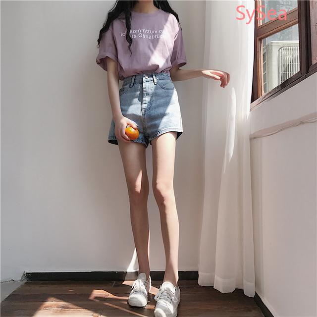 Quần short denim lưng cao ống rộng phong cách thời trang mùa hè cho nữ
