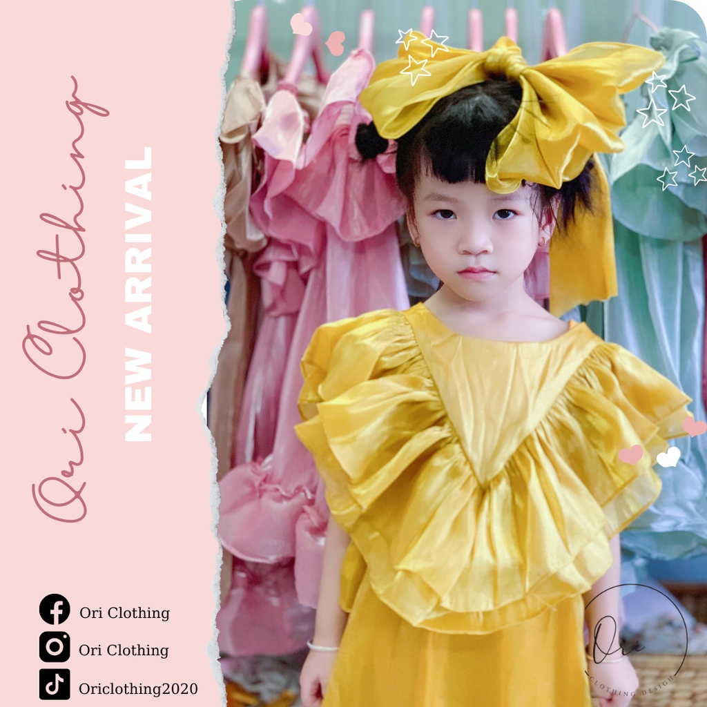 Váy bé gái từ 4-8 tuổi, thiết kế siêu bèo ở ngực & vai,chất liệu tơ Organza cao cấp,dáng suôn tiểu thư, mặc dự tiệc