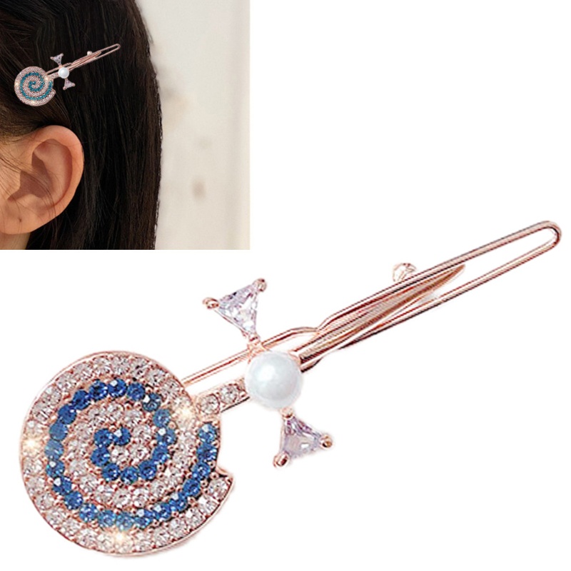 Kẹp Tóc Kẹo Mút Đính Đá &amp; Ngọc Trai Giả Bằng Kim Loại Kiểu Hàn Quốc Dễ Thương Cho Nữ