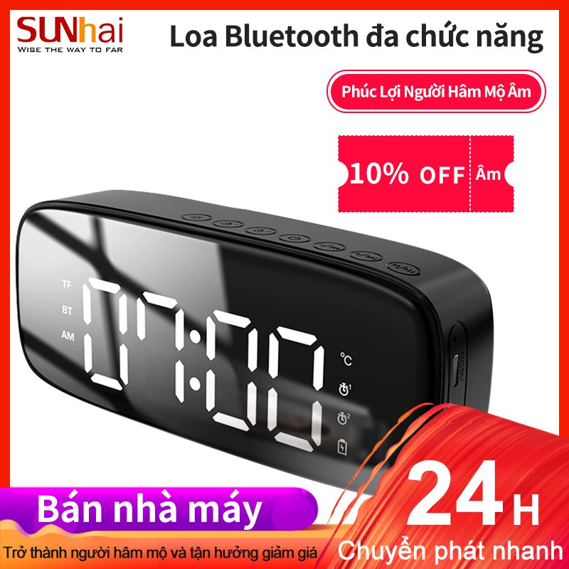 Loa bluetooth kiêm đồng hồ báo thức có màn hình LED hiển thị nhiệt độ và dung lượng pin Loa âm thanh nổi siêu trầm