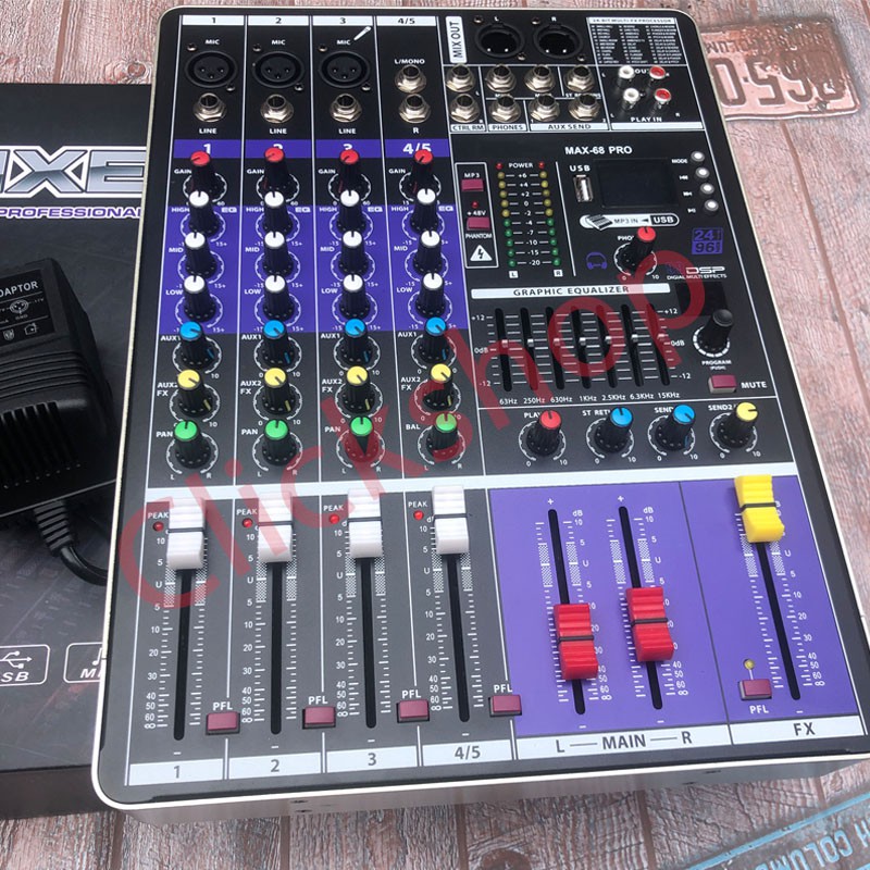 Bàn trộn âm thanh Mixer MAX 68 Pro có 99 hiệu ứng vang âm thanh chuẩn phòng thu, hát karaoke gia đình, live stream