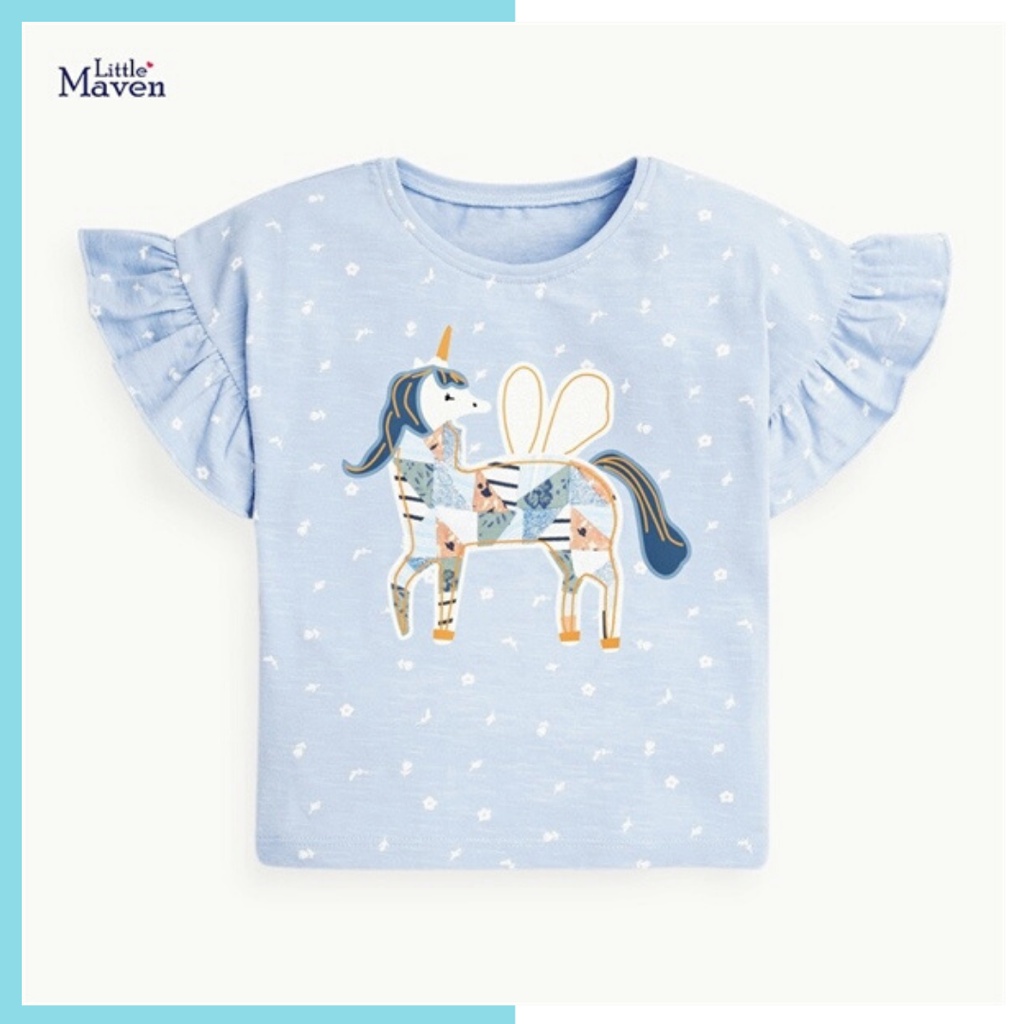 Áo thun hè cotton Little Maven xanh Pony tay xoè LM5210 cho bé gái 2-8 tuổi Mẫu mới 2022 - Little Maven Official Store