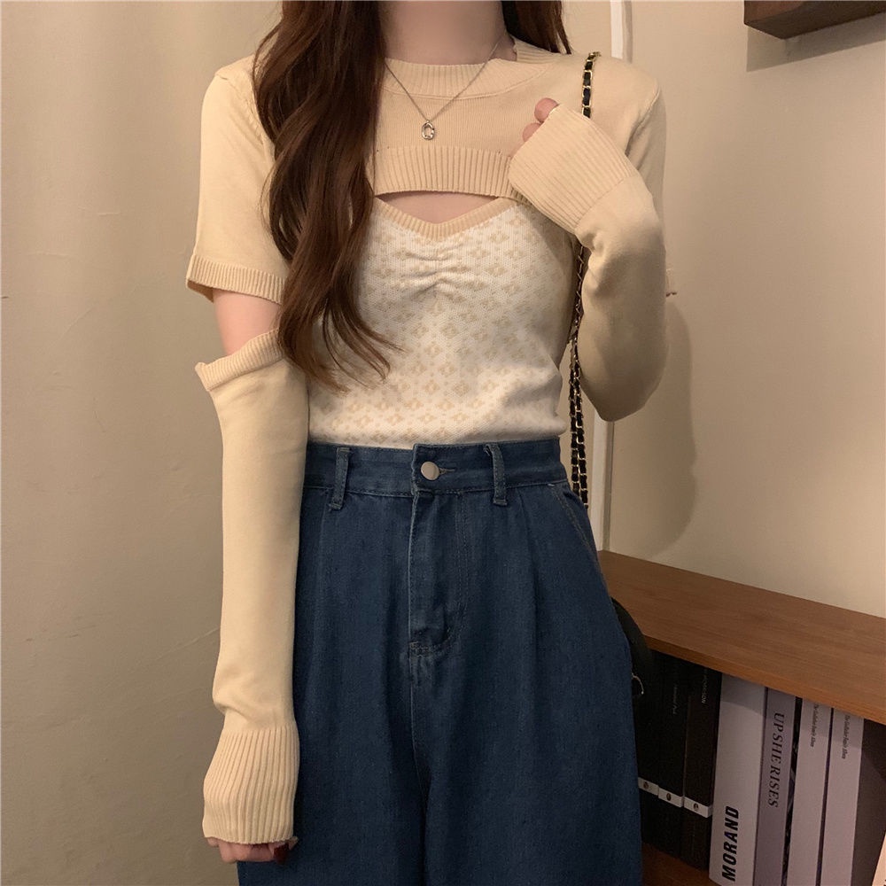 Jiashucheng Áo Dệt Kim Ngắn Hai Lớp Ôm Dáng Vừa Vặn Thiết Kế Phong Cách Mới Cho Nữ