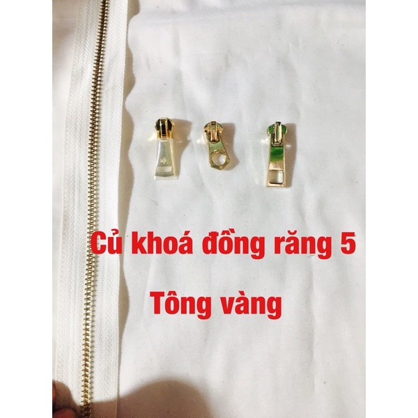 củ khoá đồng răng 5 sét 5 chiếc tông vàng