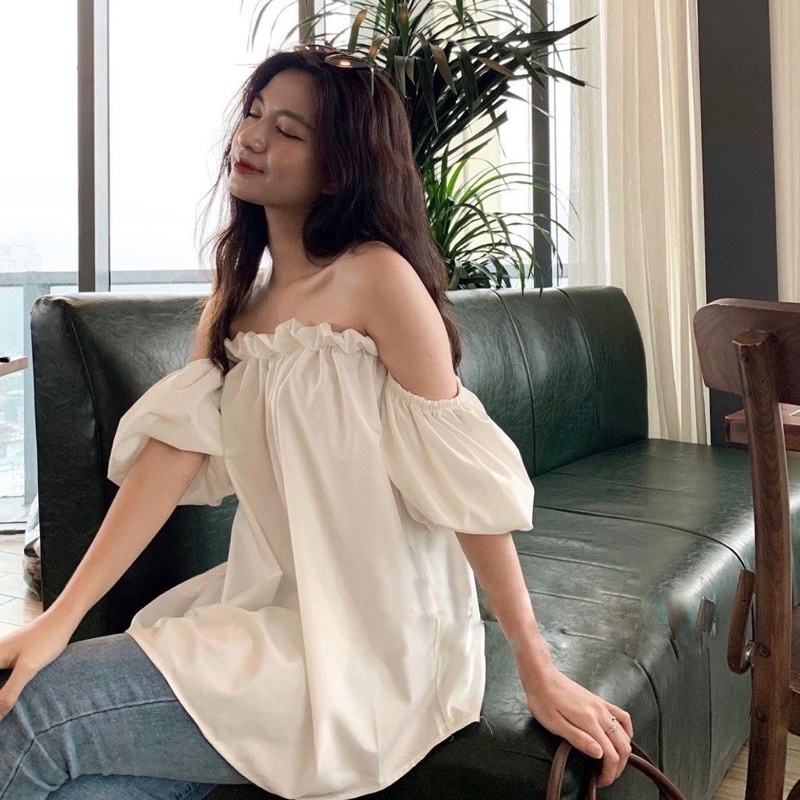 Áo Trễ Vai Chun Vai Bánh Bèo Tay Phồng Ulzzang Hàn Quốc