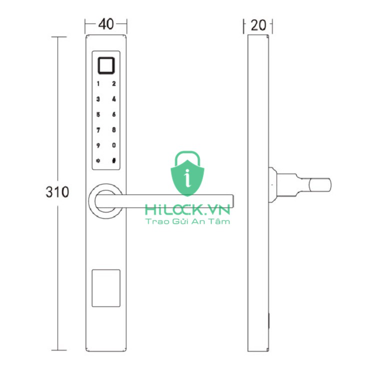 Khóa vân tay thông minh HL1019 APP TTlock cửa gỗ, sắt, cửa nhôm, xingfa, nhựa lõi thép, cửa bản hẹp, laffer