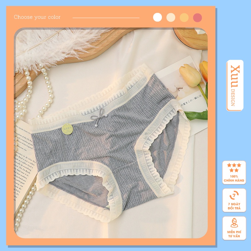 Quần lót nữ 💖Xuu Design💖 Quần lót cotton lạnh cao cấp phối ren sexy chất liệu mềm mại thoáng khí - QC50