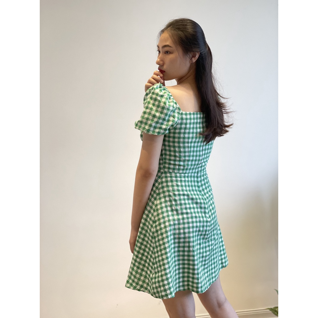 Váy Đầm Kẻ Sọc Caro Tay Phồng Cổ Bèo Dáng Chữ A - Váy Thanh Lịch Nhẹ Nhàng Hàn Quốc | BigBuy360 - bigbuy360.vn