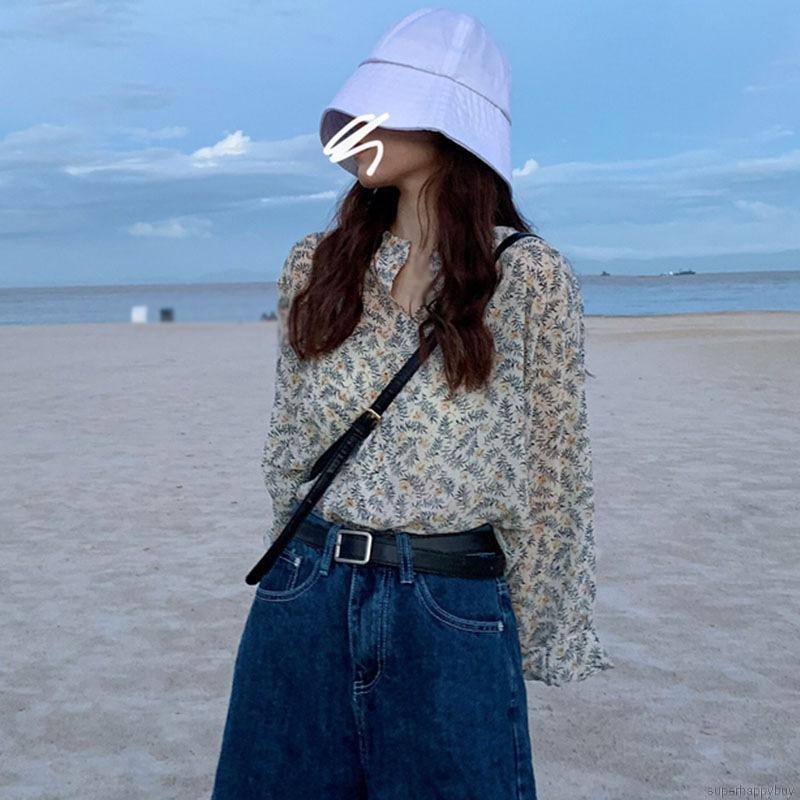 Áo Sơ Mi Voan Tay Dài Hoạ Tiết Hoa Cho Nữ