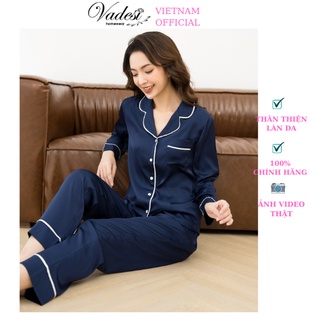 Bộ Đồ Pijama Lụa Cao Cấp VADESI Quần Áo Dài Tay Đồ Ngủ Nữ Mặc Nhà Bầu Sau Sinh Thấm Hút Co Giãn Nhẹ Màu Trơn Basic