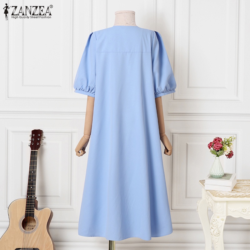 Đầm maxi Zanzea cổ tim tay lửng thời trang dành cho nữ