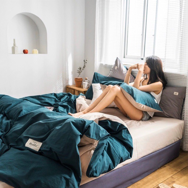 BỘ CHĂN GA GỐI COTTON TICI CAO CẤP ( CHĂN ĐÃ TRẦN BÔNG) MÀU XANH LÁ BE - ĐỦ KÍCH THƯỚC