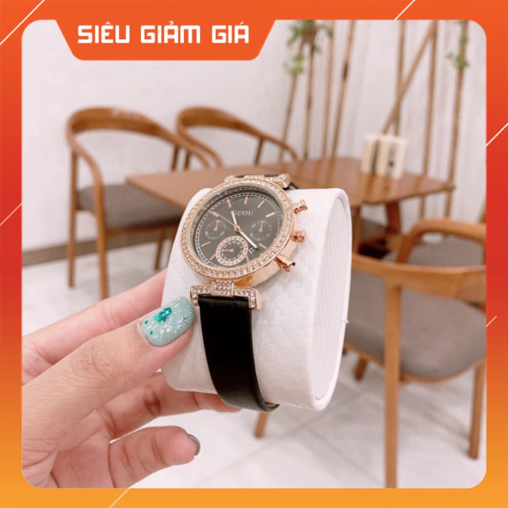 Đồng hồ nữ GUOU mặt đính đá sang trọng dây da mềm mại cực đẹp - Tặng kèm hộp và Pin - két Shop | BigBuy360 - bigbuy360.vn