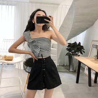 Áo croptop kẻ caro
