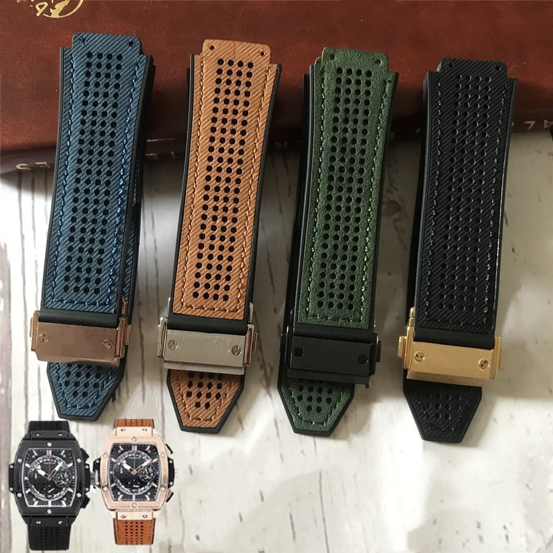 Tặng Kèm Tovit Thay Dây đồng hồ Hublot Nam Da Lộn Nâu Vàng Kim Cương thơm mùi vani 19-25-22