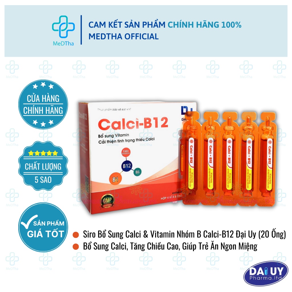 Calci B12 - Bổ sung vitamin và canxi cho trẻ biếng ăn Dược Đại Uy (20 ống x 10ml) [Chính hãng]