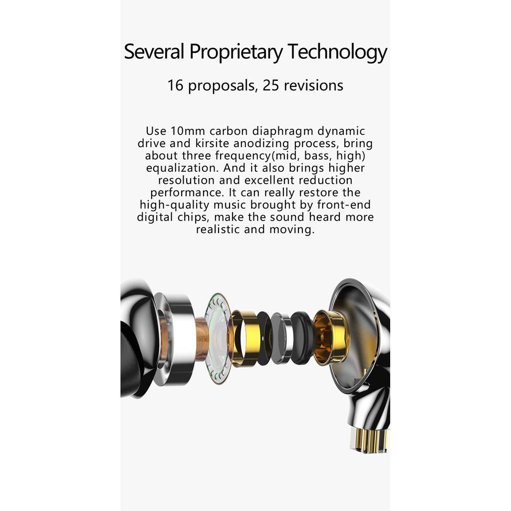 Tai Nghe Nhét Tai Blon bl-03 BL03 10mm HiFi DJ Bằng Chất Liệu Carbon Kèm Dây Cáp 2 Chốt