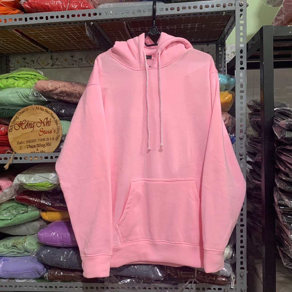 Áo Khoác Hoodie Trơn Ulzzang Unisex Màu Hồng Tươi Chất Nỉ Bông Cao Cấp Dáng Rộng Nam Nữ - MM