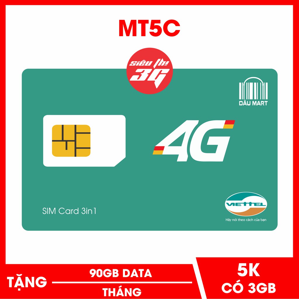 Sim 4G Viettel 90GB gói cước MT5C Chỉ 5k/3GB/Ngày Dùng Data Thả Ga Sim Dùng Cả Nghe Gọi