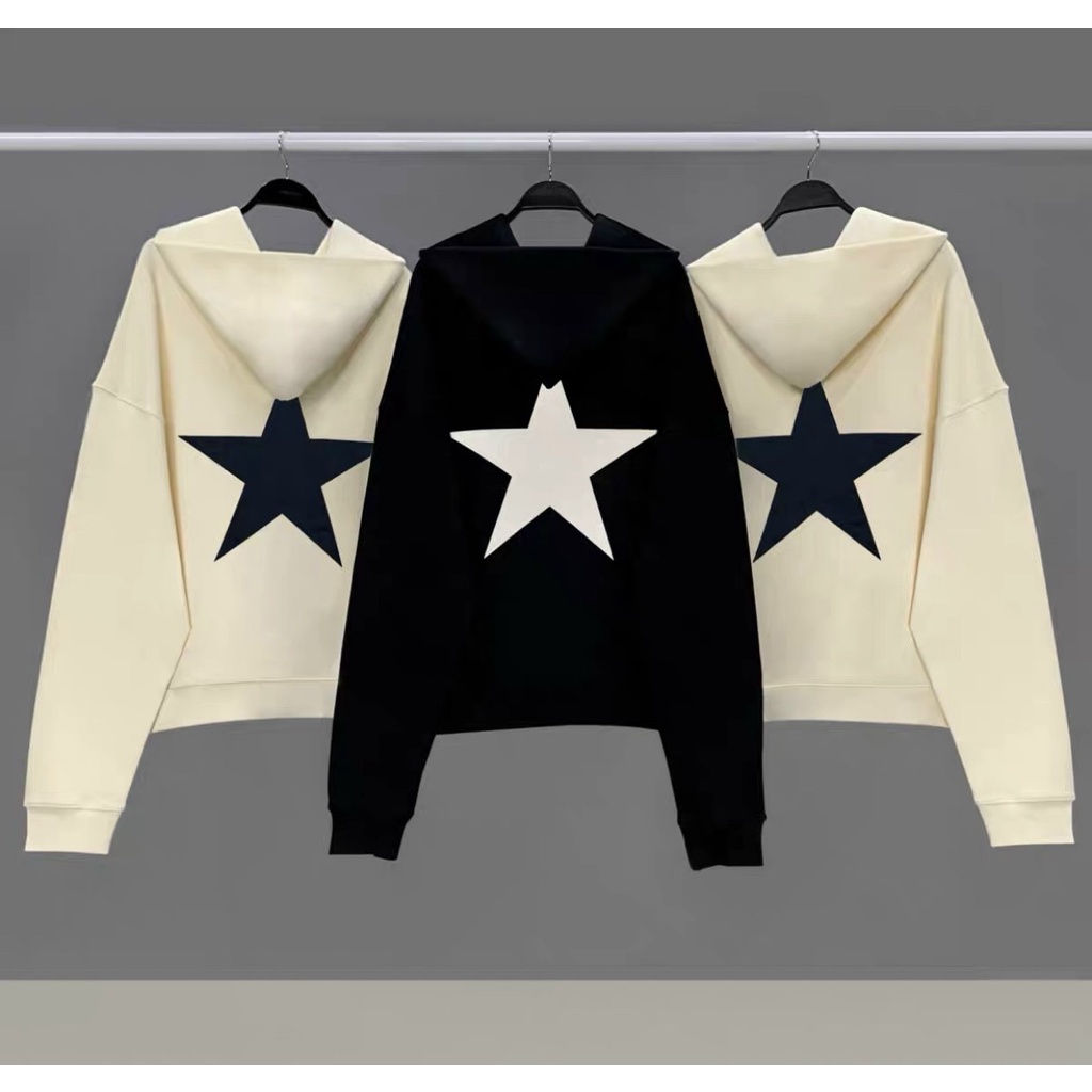Áo hoodie Essentials kiểu mới sành điệu, logo thêu cực chất, lưng in sao 5 cánh phong cách unisex