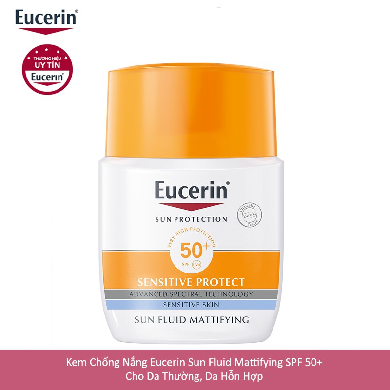 Kem chống nắng da thường &amp; da hỗn hợp Eucerin Sun Fluid Mattifying SPF 50+ (50ml)