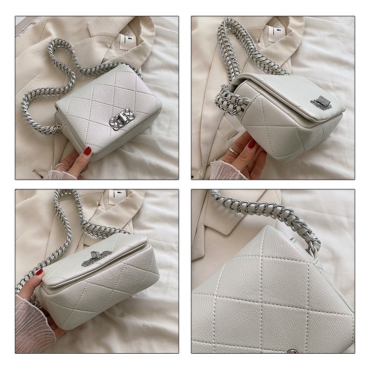 Túi Đeo Chéo Dáng Vuông Nhỏ Thêu Họa Tiết Kẻ Sọc Đính Đá Thời Trang Cho Nữ