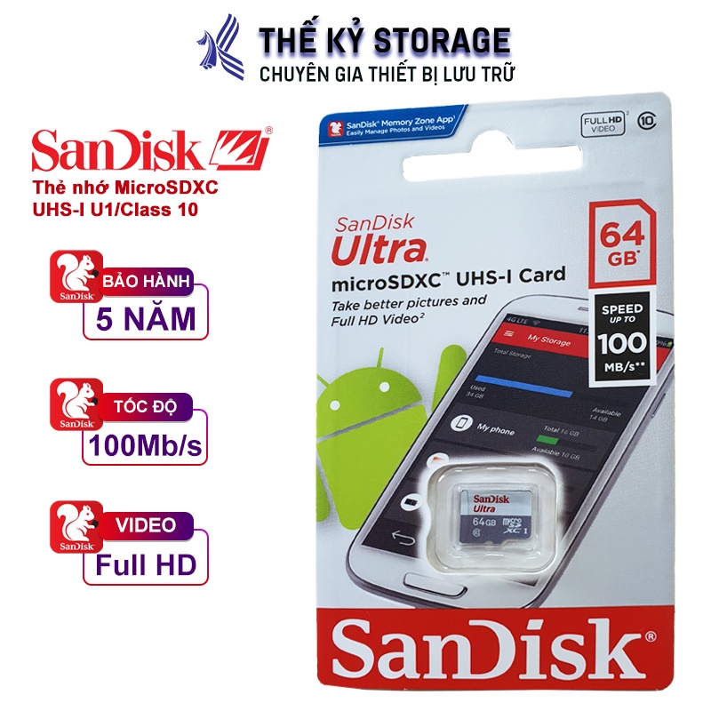 Thẻ nhớ Sandisk Ultra microSDXC™ UHS-I Card 64GB upto 100MB/s 533X - Hàng chính hãng