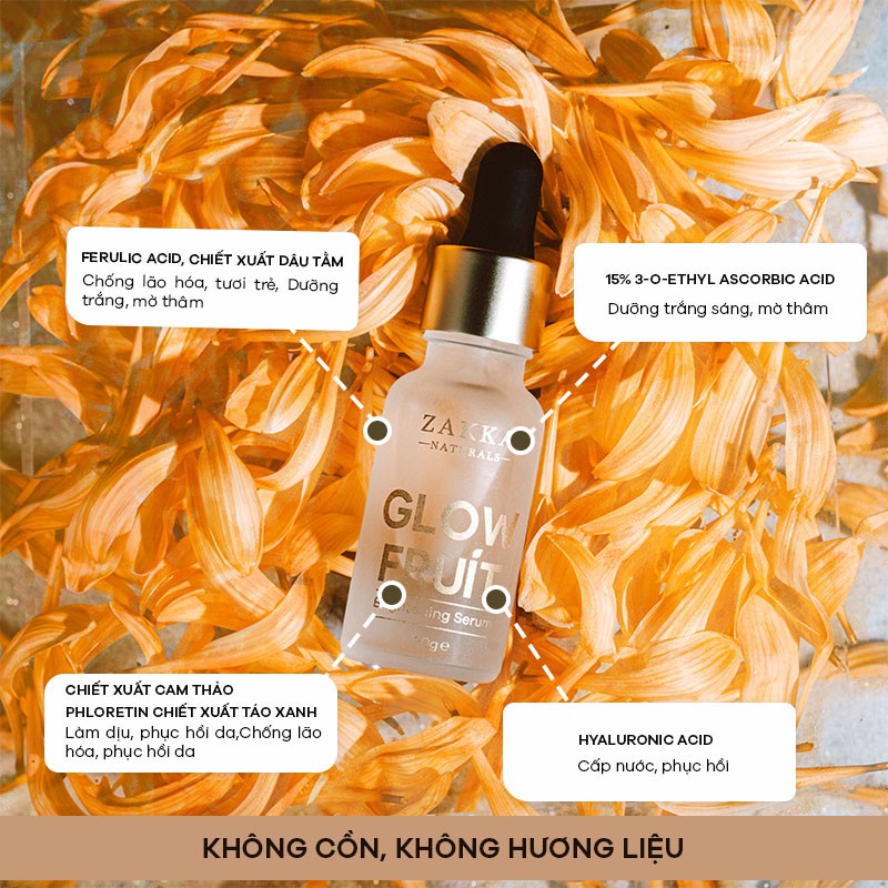 Serum (Tinh Chất) Vitamin C Zakka Naturals Glow Fruit Brightening Dưỡng Trắng, Mờ Thâm, Căng
