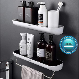 Giá treo tường để đồ nhà tắm, nhà bếp Ecoco siêu chắc kèm thanh phơi khăn thông minh (Không cần khoan vít)