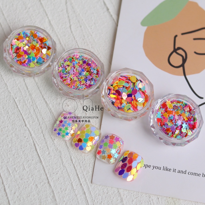 Set phụ kiện trang trí móng nhiều màu nhũ sao tim hoa thoi ẩn gel nail