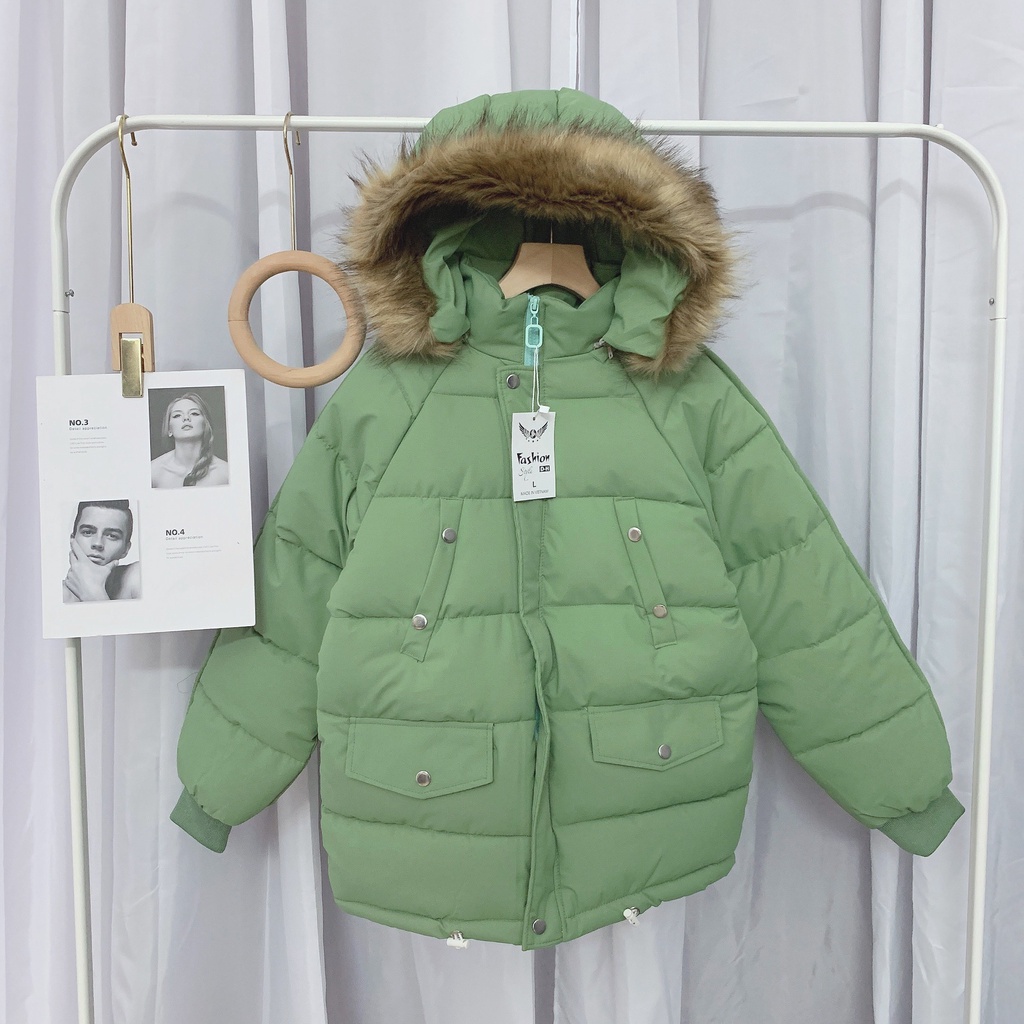 [ảnh thật-sẵn] Áo phao mũ lông nâu túi hộp cúc bấm | BigBuy360 - bigbuy360.vn