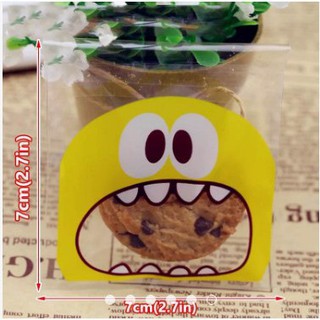 100Pcs Cartoon Monster Cookie Candy Bag Self-Adhesive Plastic