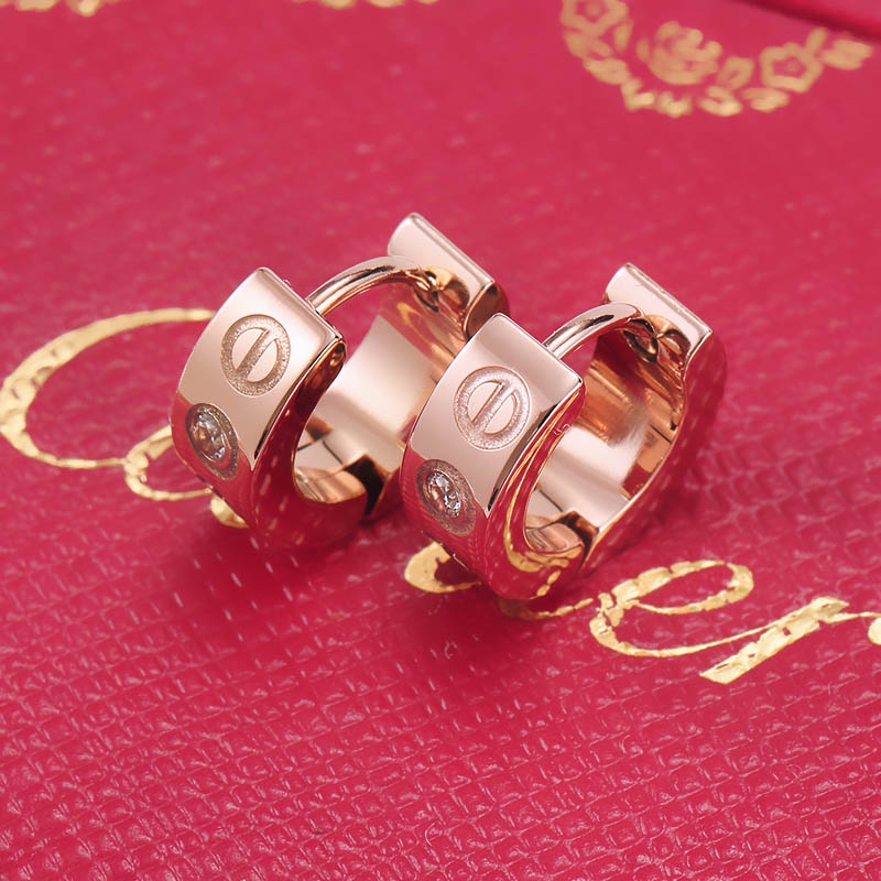 CARTIER 1 Đôi Bông Tai Hình Trái Tim Màu Vàng Hồng Dành Cho Nam Và Nữ