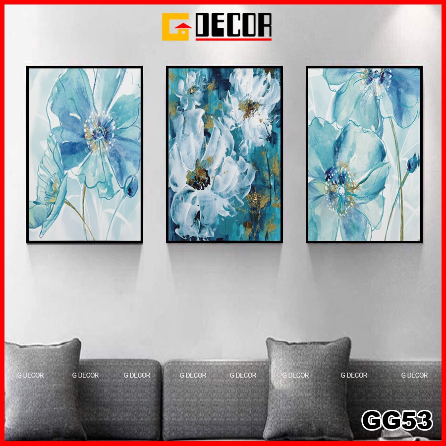 Tranh treo tường canvas khung gỗ 3 bức phong cách hiện đại Bắc Âu tranh hoa trang trí phòng khách phòng ngủ spa 53