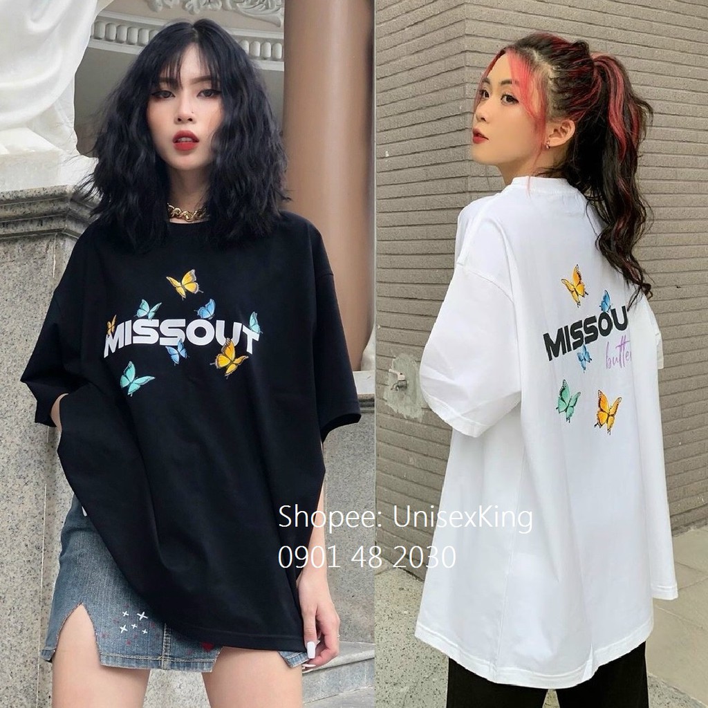 ÁO THUN TEE UNISEX NAM NỮ FORM RỘNG TAY LỠ T-SHIRT CỔ TRÒN CẶP NHÓM MISSOUT CON BƯỚM 383