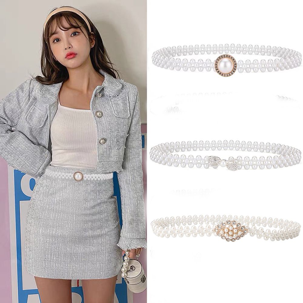 Thắt lưng phối ngọc trai giả có mặt thanh lịch phong cách Hàn Quốc thời trang dành cho nữ