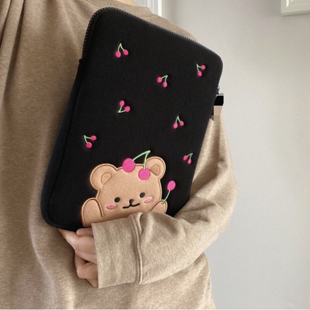 Túi Đựng Laptop Họa Tiết Gấu cherry Phong Cách Hàn Quốc Dễ Thương 11/13/15