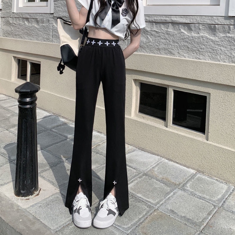 Jiashucheng Quần Thể Thao Ống Loe Xẻ Tà Dáng Rộng Mỏng Nhẹ Phong Cách Mới Mùa Hè Cho Nữ