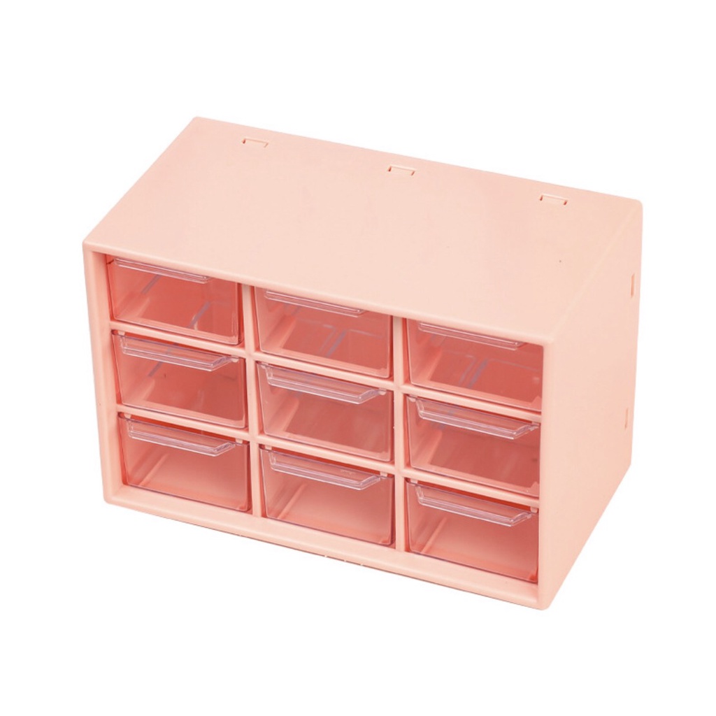 [Tặng Sticker] Hộp nhựa Mini 9 Ngăn Để Bàn, Kệ Nhựa Đựng Đồ Decor Bàn Học