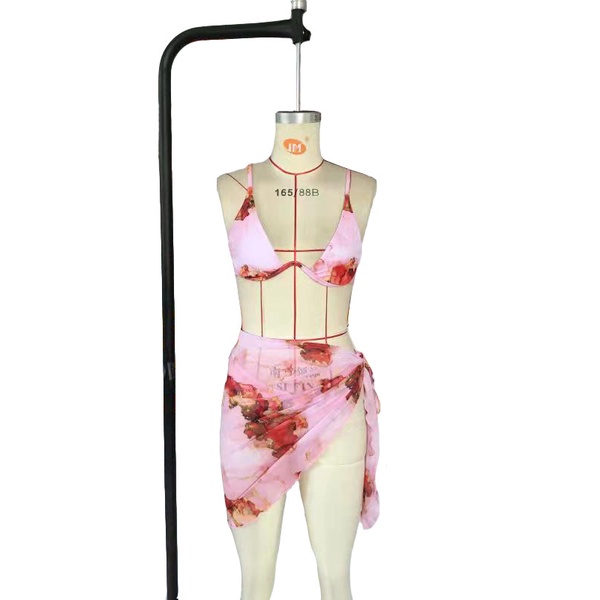 [BKN981] &lt;ÂU&gt; SET BIKINI 3 MÓN HỒNG LOANG/XANH LOANG KÈM KHĂN HÔNG (CÓ GỌNG)