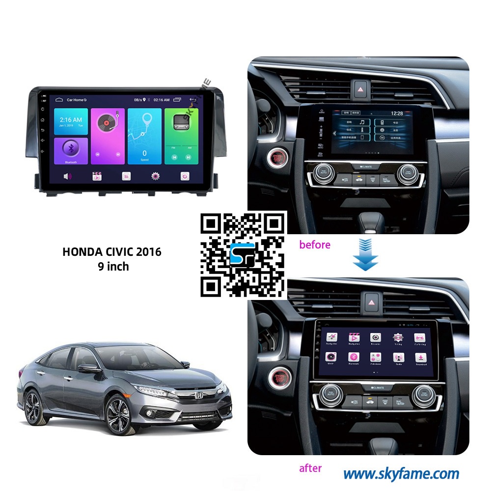 Màn Hình Android 9 inch Cho Xe CIVIC 2016-2021 - Đầu DVD Android Kèm Mặt Dưỡng Giắc Zin Canbus Cho HONDA CIVIC - Điều Kh